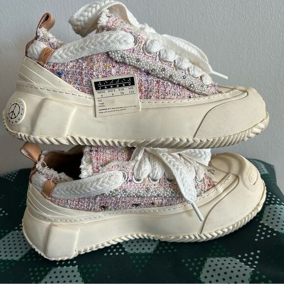xVESSEL Shoes - xVESSEL Marshmallow Lows in the Pink Tweed Sneakers with Faux Pearl details
